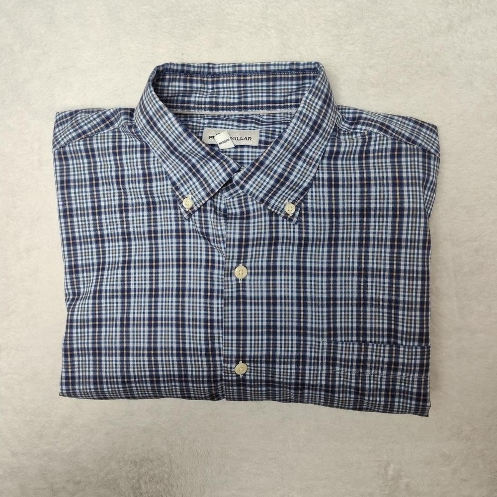 Peter Millar Shirt Mens Large Blue Check Long Sleeve‎ Button Down Casual Work